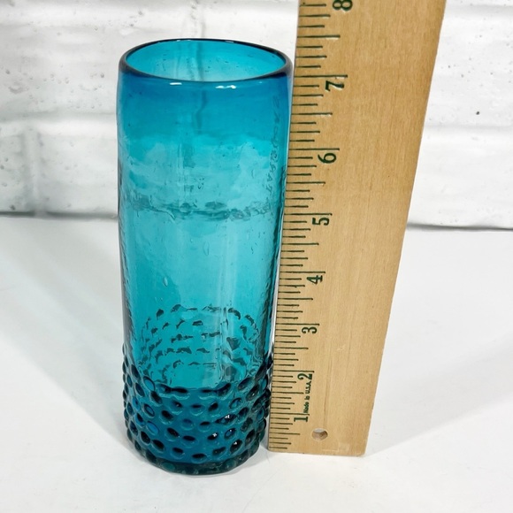 STARBUCKS Rare Limited Edition Blue Handblown Glass 7" Tall Hobnail Tumbler - Picture 2 of 4